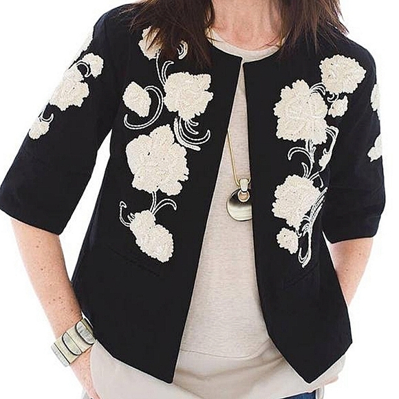 Chico's Jackets & Blazers - Chicos Artisan Embroidered and Beaded Open Front Jacket size L